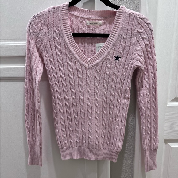 Aeropostale Pink V-Neck Cable Knit Sweater XS - Picture 5 of 7